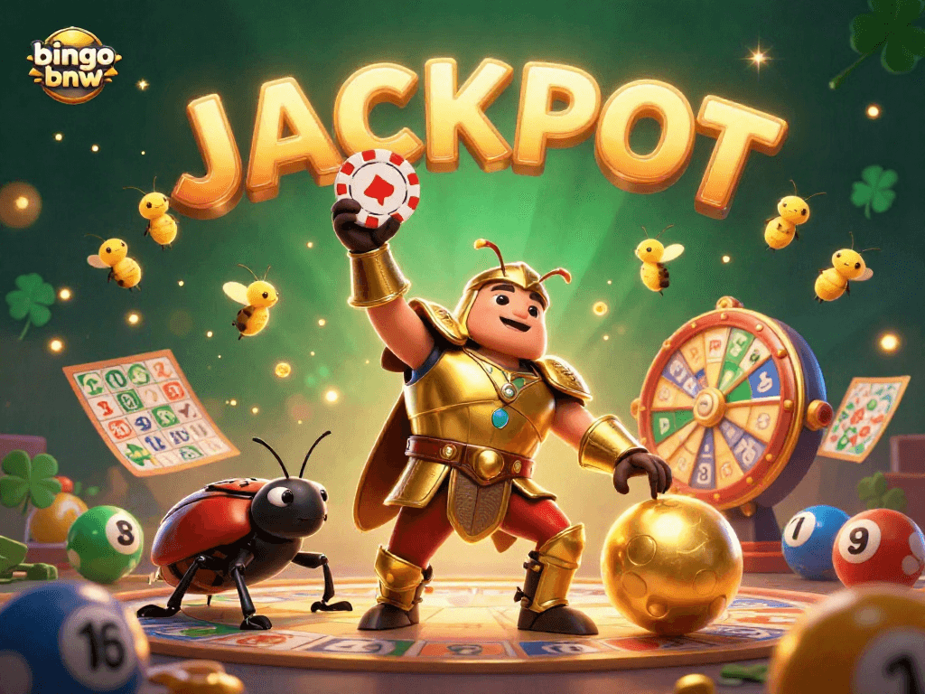 Experience bingo-bnw thrills in this vibrant jackpot-filled scene featuring gaming elements and lively characters.