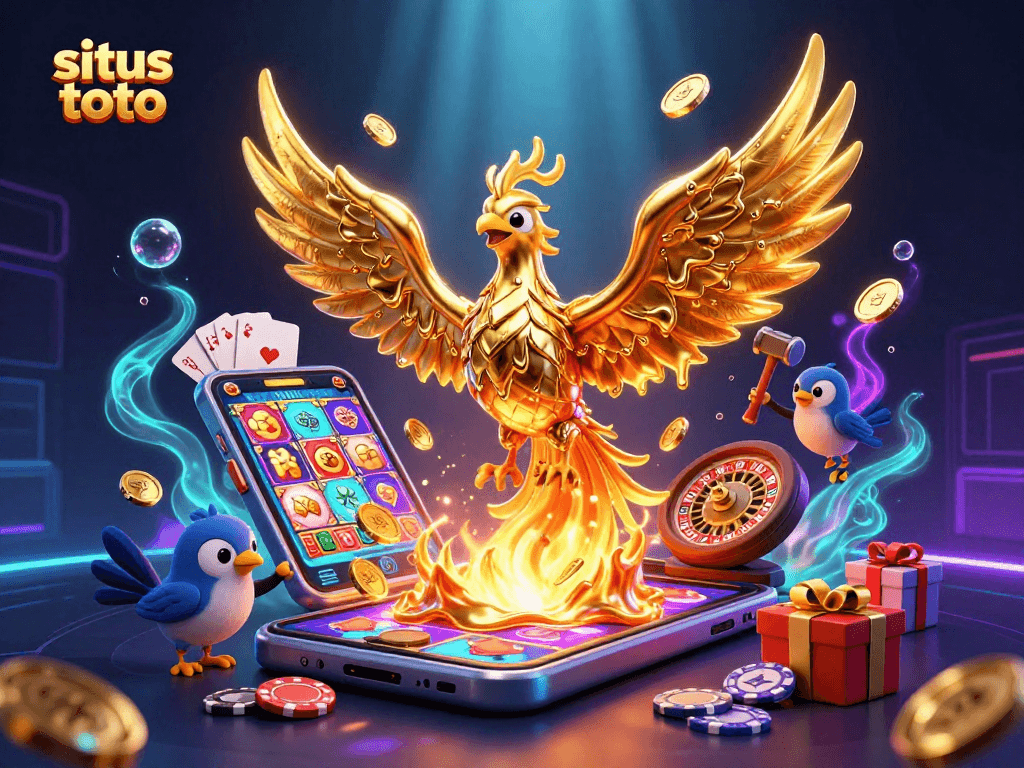 Experience exhilarating winnings with situs toto as vibrant casino elements and gold coins burst in a dynamic scene.