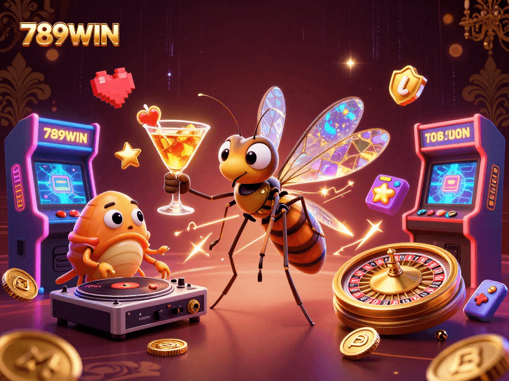 Experience thrilling gaming with 789WIN's vibrant 3D casino mascot and dynamic elements.