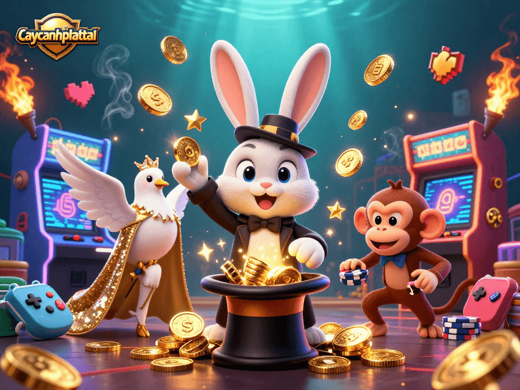 Experience the magical world of caycanhphattai with vibrant gameplay elements and golden coin magic.