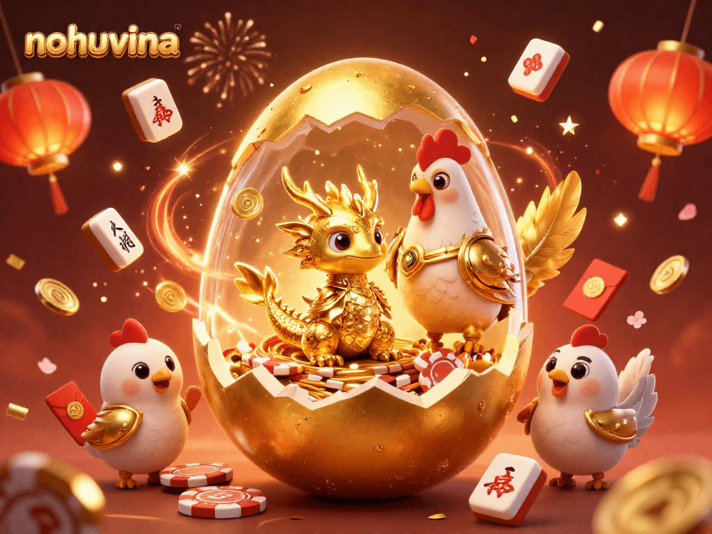 Engage with nohuvina's unique gaming journey featuring an enchanting golden dragon nestled in poker chips.