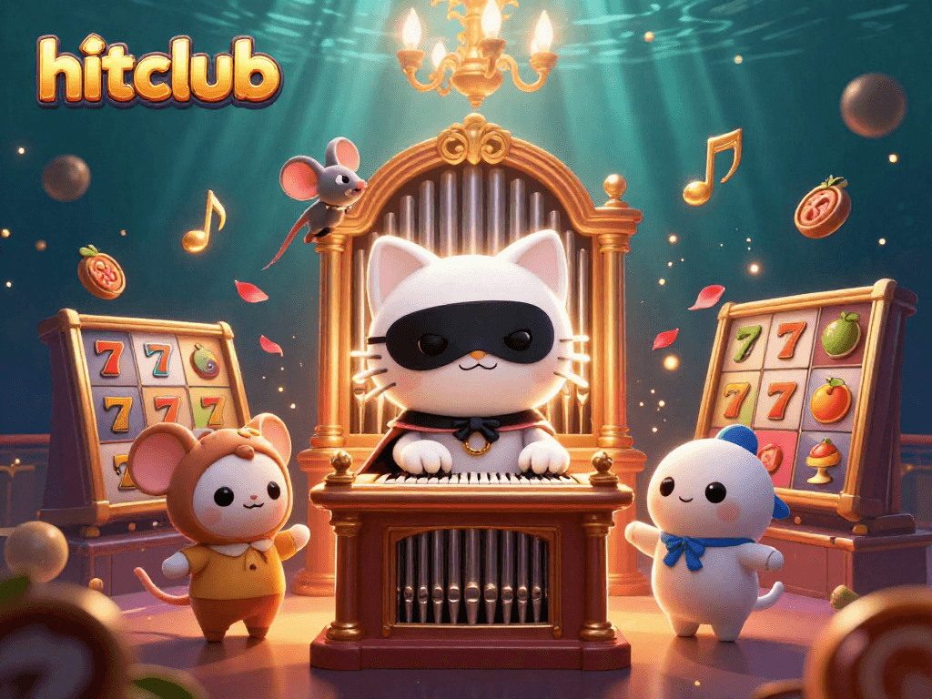 Engage with hitclub's thrilling slots at a vibrant casino, featuring animated characters and dynamic game elements.