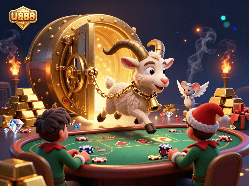 Engage in thrilling gaming at U888's lively casino, where ecstatic characters and sparkling treasures abound.