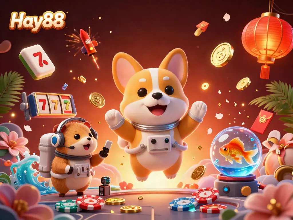 Engage in dynamic gaming action at Hay88 in this vibrant casino illustration.