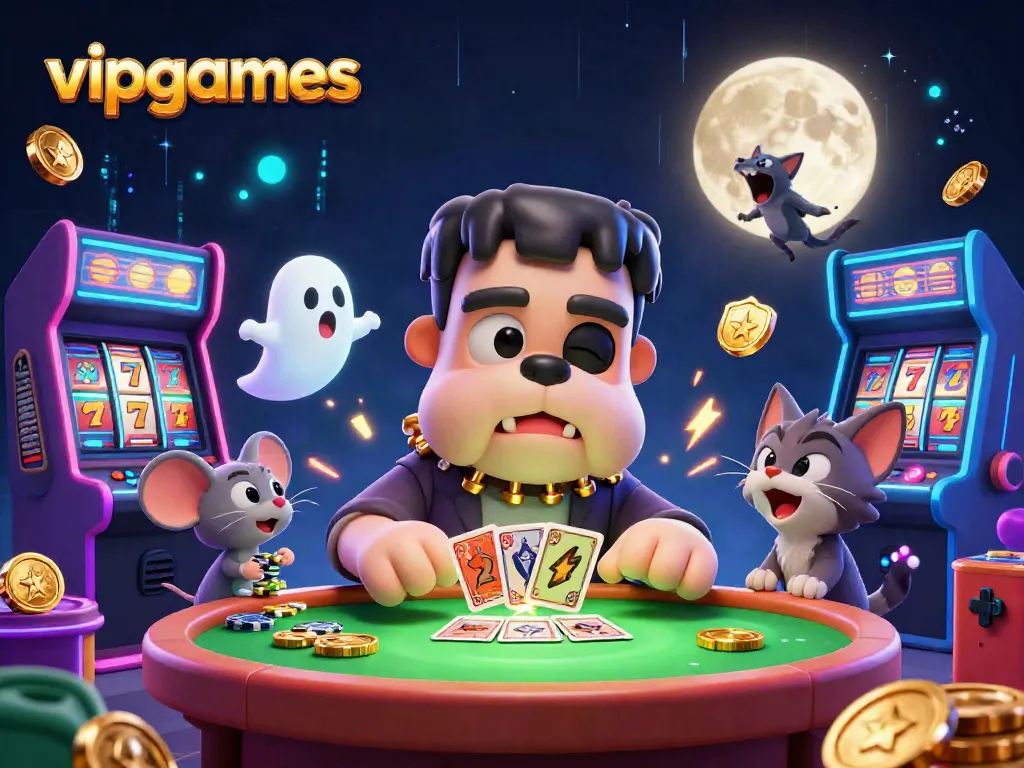 Experience exciting card games at vipgames with vibrant 3D characters and engaging casino elements.