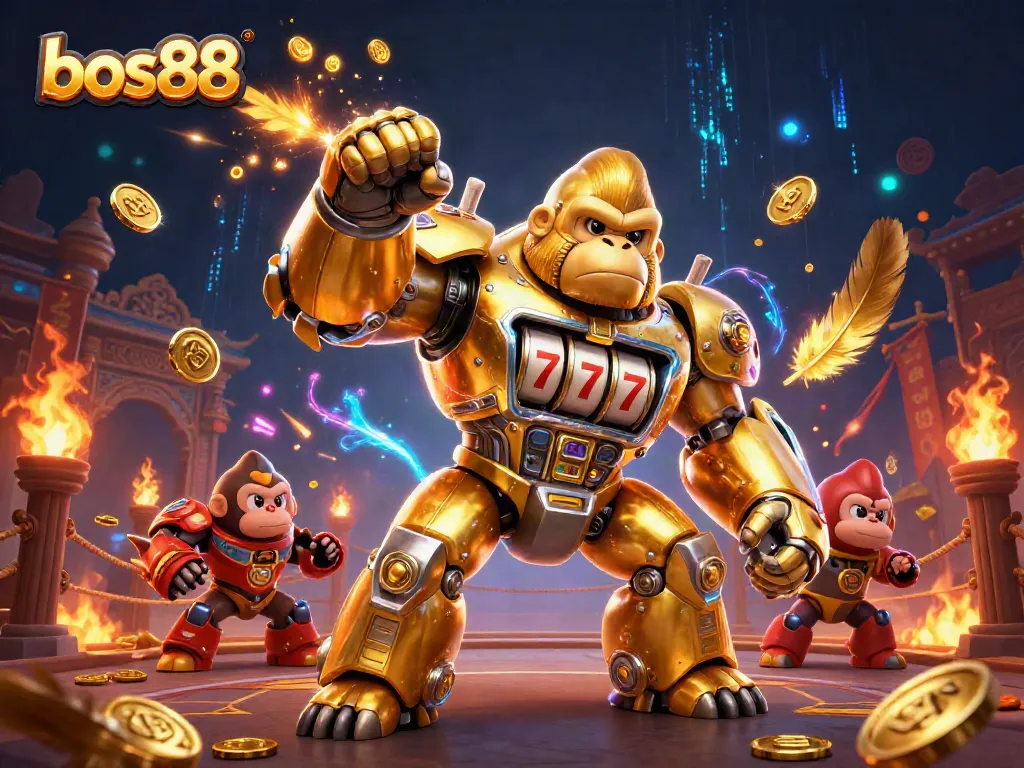 Experience thrilling wins with bos88 in a action-packed, vibrant casino-themed illustration.