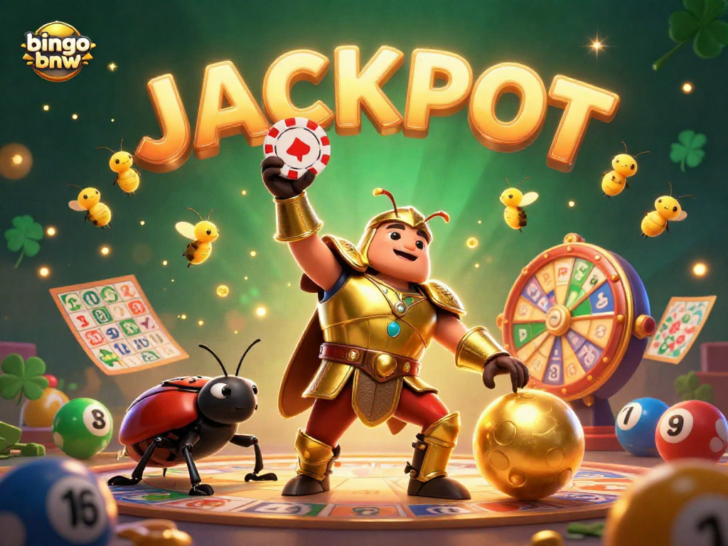 Experience bingo-bnw thrills in this vibrant jackpot-filled scene featuring gaming elements and lively characters.