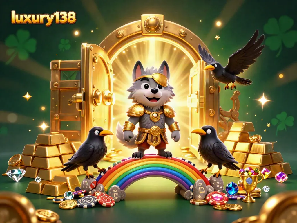 Experience the thrill of luxury138 with a dynamic 3D casino scene featuring mythological characters and treasures.
