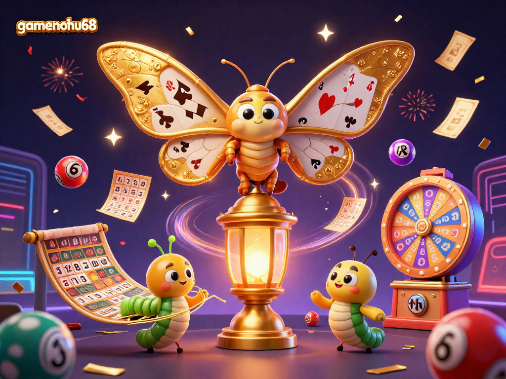 Experience the vibrant energy of gamenohu68 with a dazzling 3D casino-themed illustration.