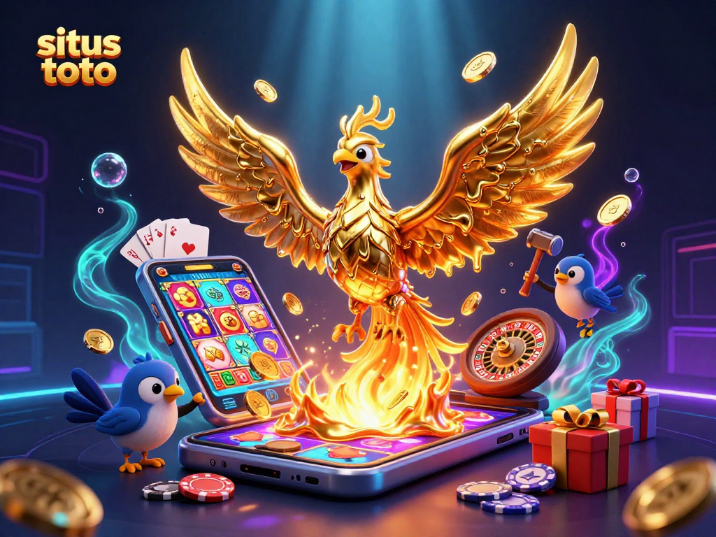 Experience exhilarating winnings with situs toto as vibrant casino elements and gold coins burst in a dynamic scene.