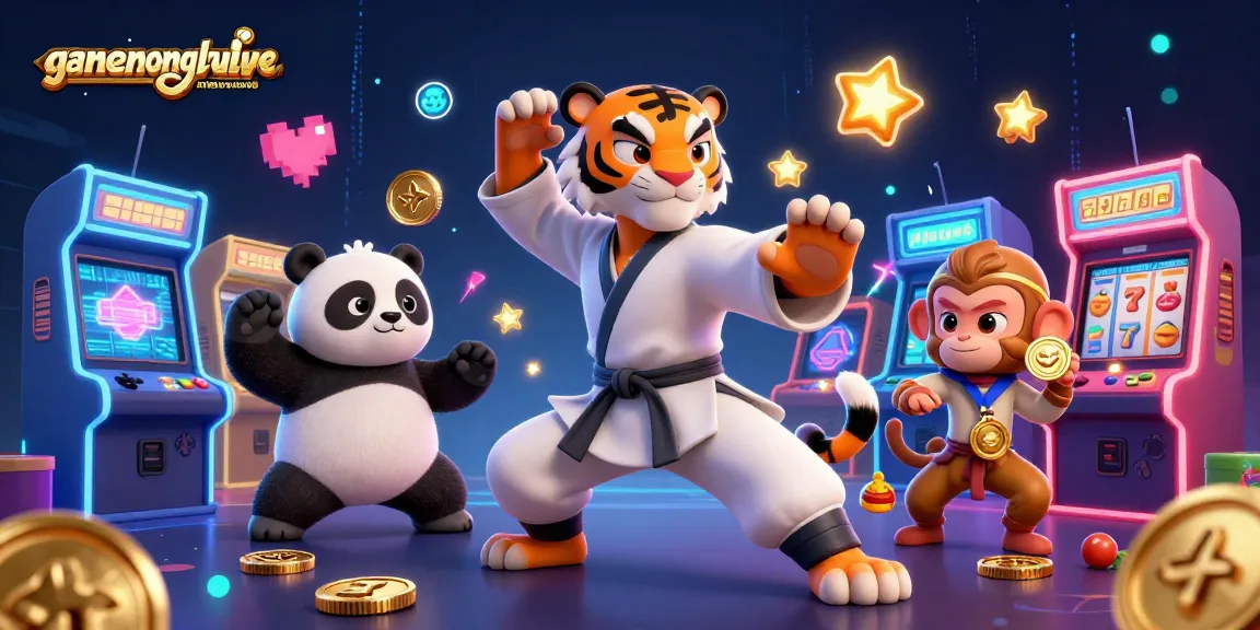 Experience the thrill of gamenongtraivuive with a vibrant 3D casino scene featuring tiger, panda, and monkey.