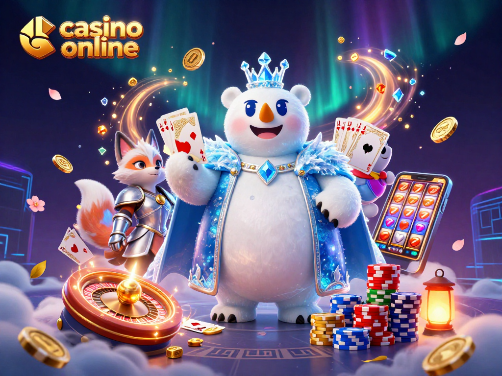 Experience thrilling gaming at casino online with an ice king and snow fox in an enchanting scene.