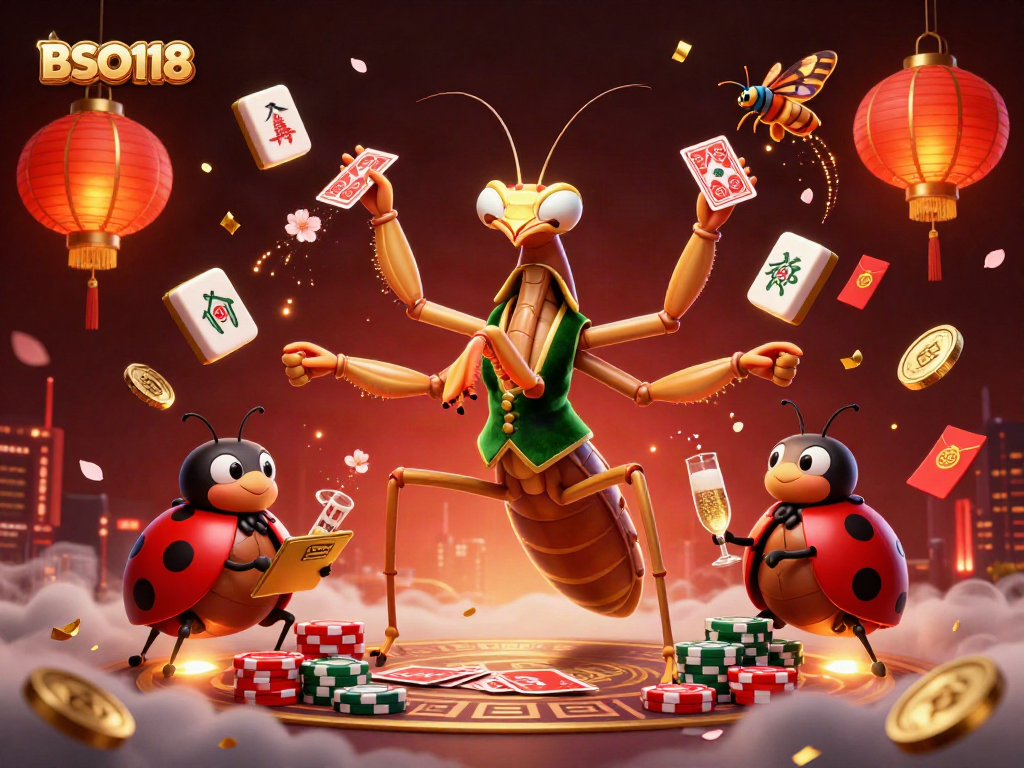 Engage in thrilling gameplay with BSO118 as the mantis card sharp entertains at the lavish casino.