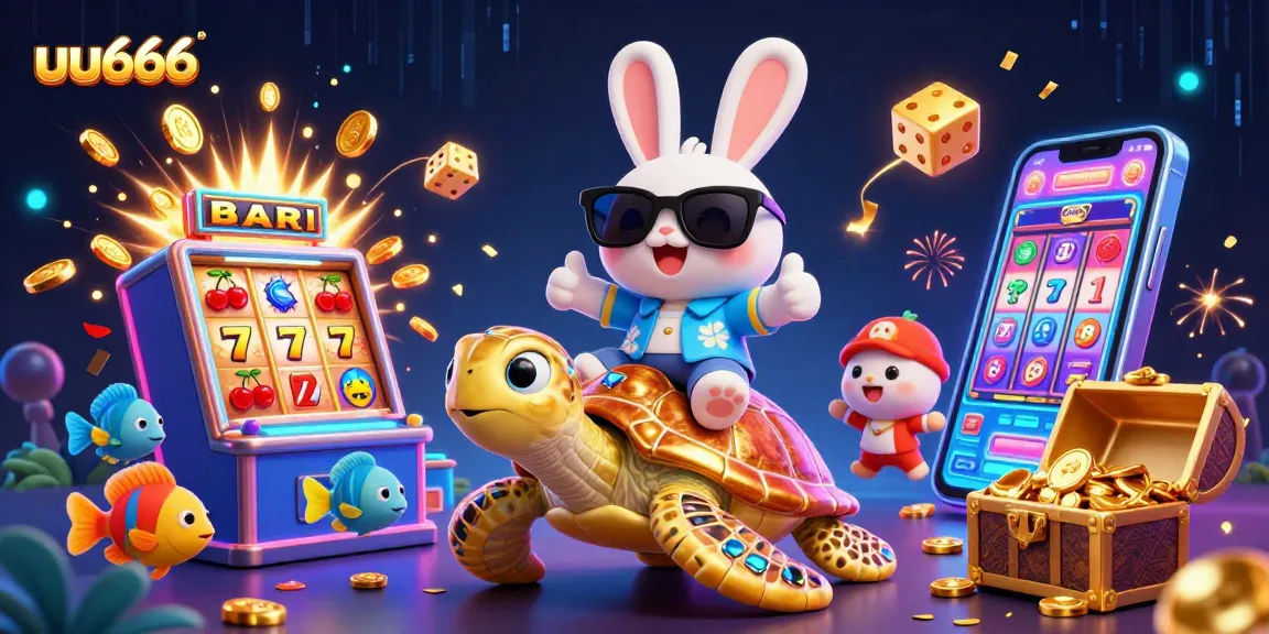 Catch exciting wins with uu666 in a vibrant casino scene featuring lucky symbols and a cheerful lucky rabbit!