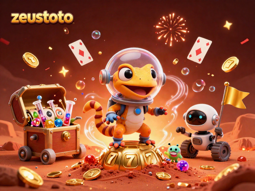 Experience zeustoto excitement with vibrant casino treasures and 3D Martian characters in a thrilling scene.