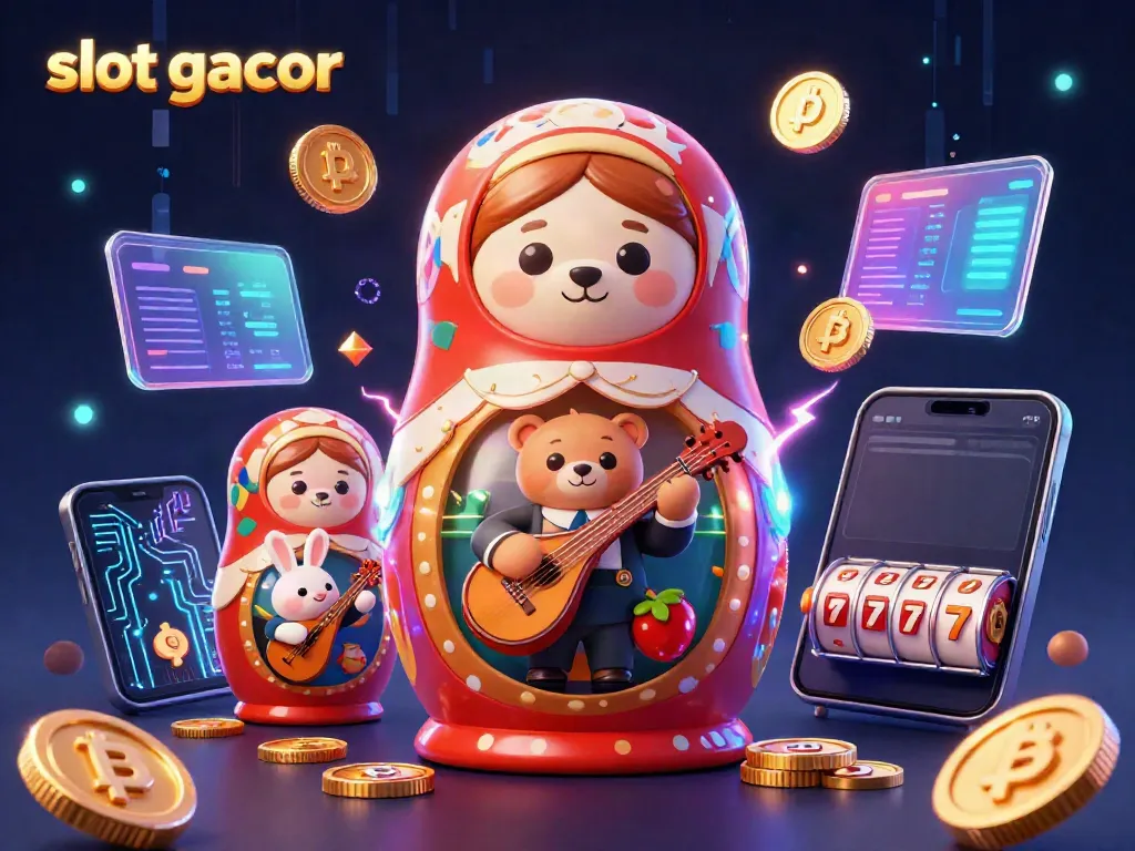 Experience the excitement of slot gacor with an engaging 3D illustration featuring unique characters and casino elements.