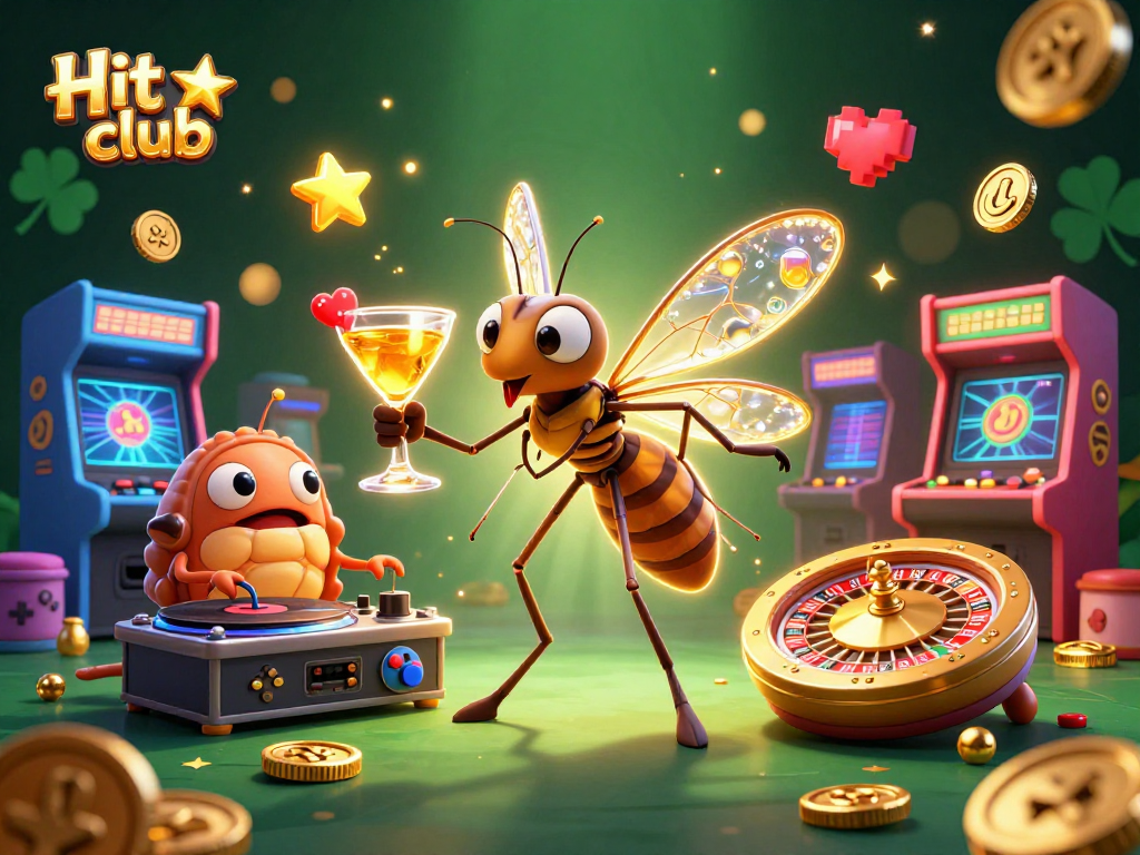 Engage with Hit club’s vibrant 3D casino world featuring colorful characters and arcade elements.