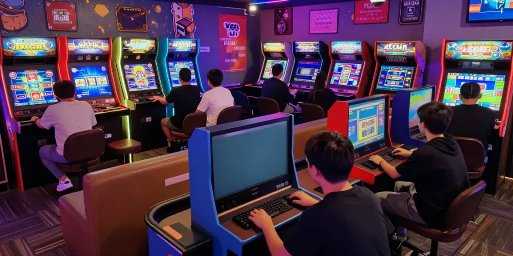 Players enjoying diverse games at Yono Arcade in a vibrant gaming lounge.