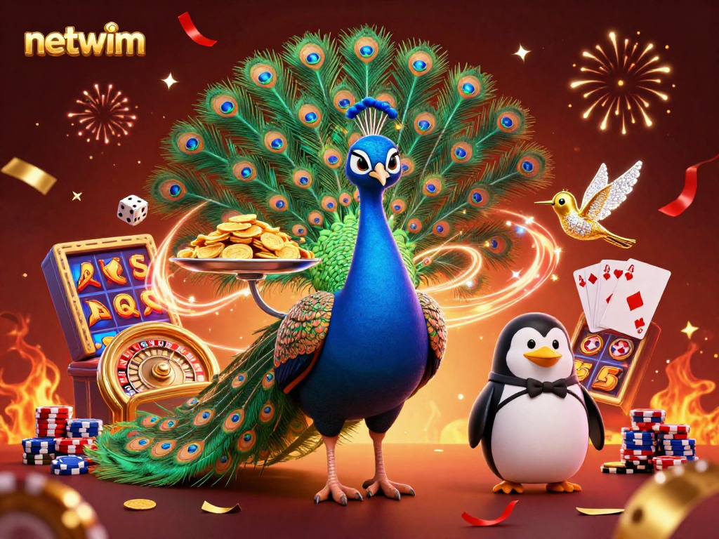 Experience thrilling gameplay at netwim with a vibrant casino scene featuring 3D characters and game elements.