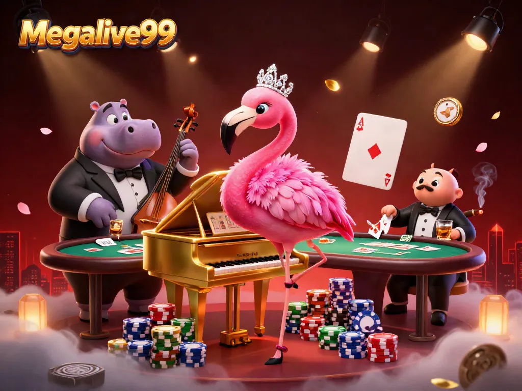 Megalive99 menawarkan pengalaman bermain kasino yang meriah dengan penyanyi flamingo dan bassist hippo.