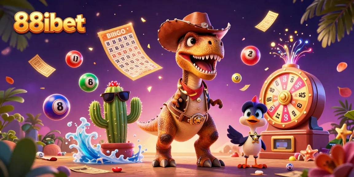 Immerse in the exciting world of 88ibet, featuring a fun dinosaur and friends celebrating lottery wins with vibrant games.