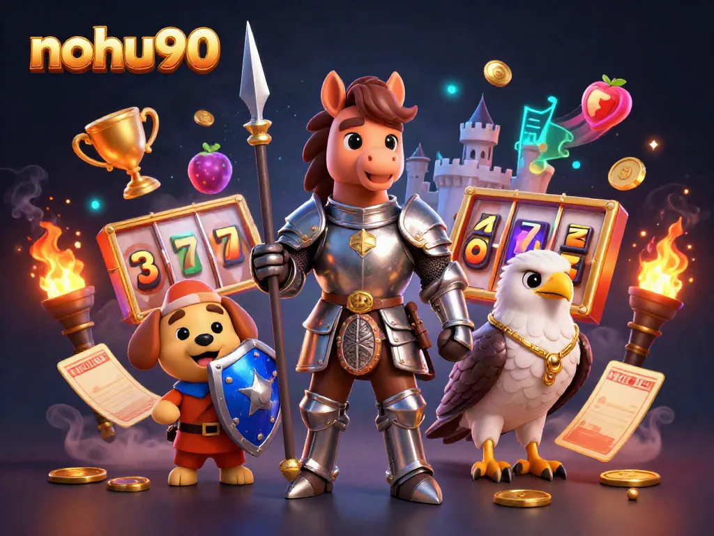 Experience nohu90's immersive gameplay with vibrant characters and casino elements in a thrilling 3D scene.