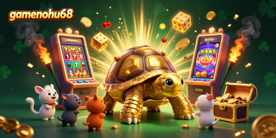 Experience gamenohu68 with a vibrant 3D tortoise pinball machine amidst a casino scene.