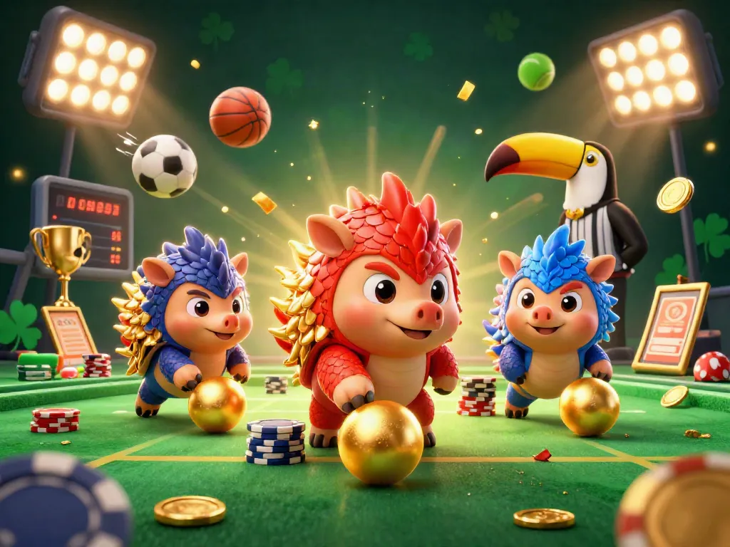 Experience MPO08 with thrilling pangolin rivals and vibrant casino elements in action-packed illustration.