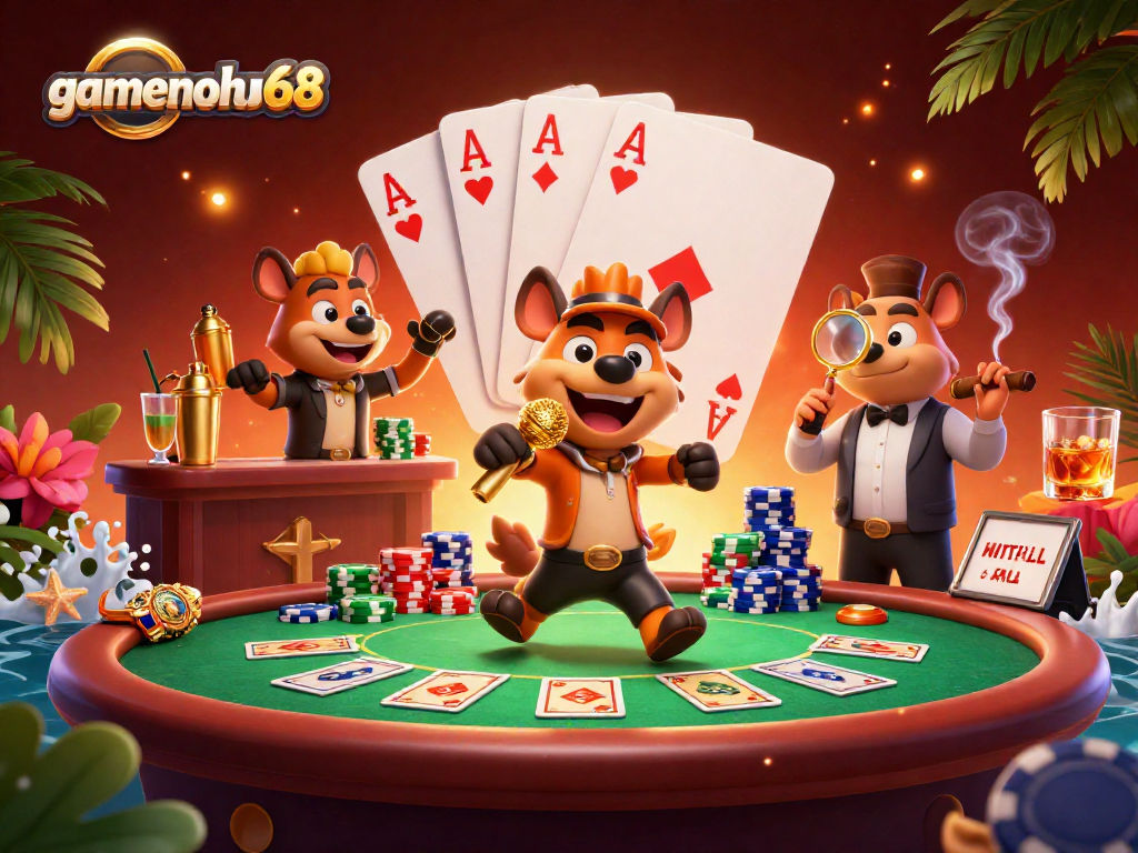 Experience the lively atmosphere of gamenohu68 with hyenas in a dynamic comedy casino scene.