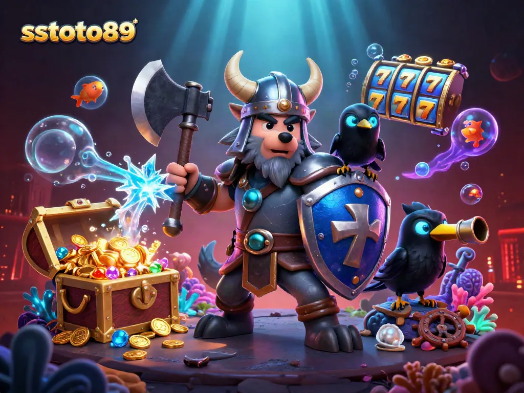 Mesin slot dengan karakter Viking dan naga di latar belakang sstoto89 yang menarik!