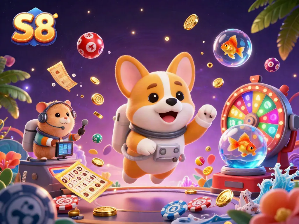 Experience exciting games and wins at S8 casino, featuring interactive gambling elements and vibrant characters.