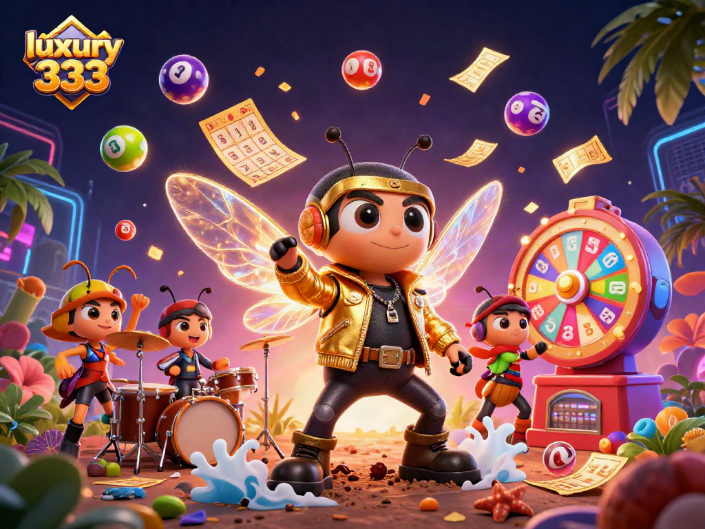 Gambarkan perayaan keberuntungan di luxury333 dengan cicada rock star dan elemen lotere yang menarik.