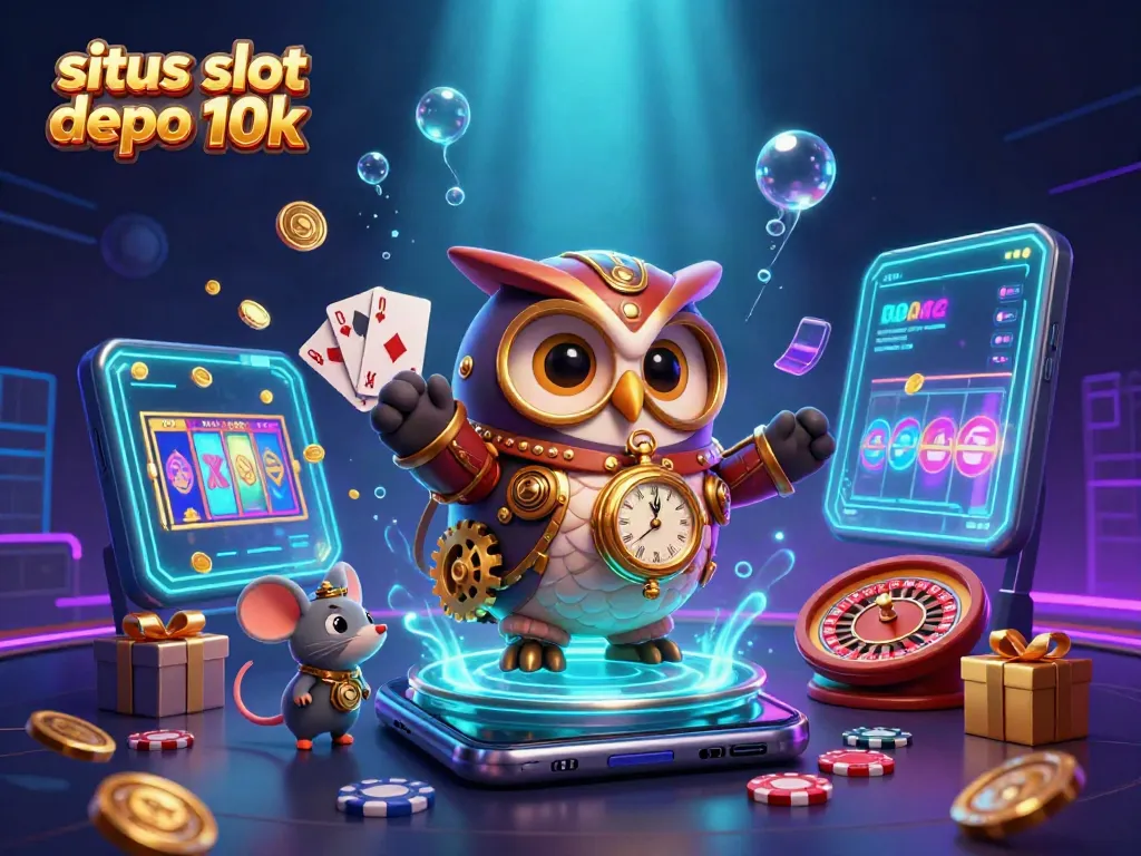 Spin to win with situs slot depo 10k as the owl navigates the vibrant casino world.