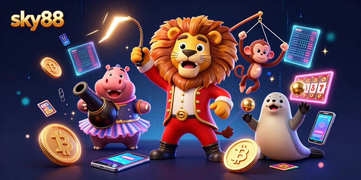 Experience thrilling gameplay with sky88 as lively circus characters interact with crypto elements.