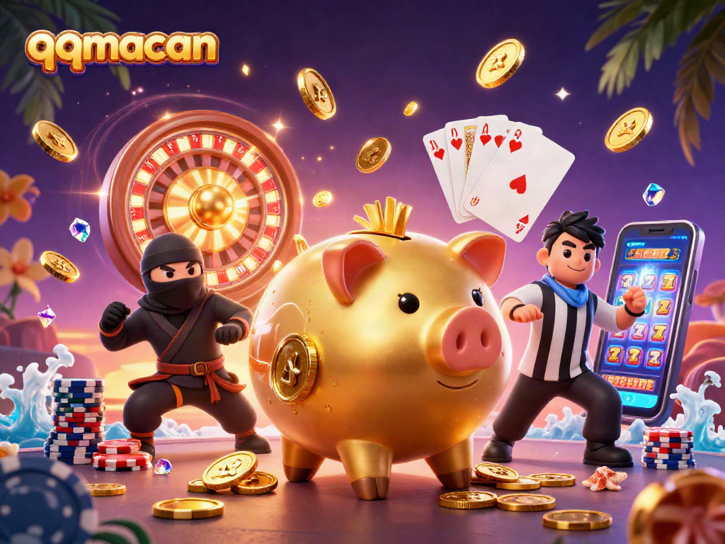Experience thrills with qqmacan as golden coins cascade in a vibrant casino showdown.