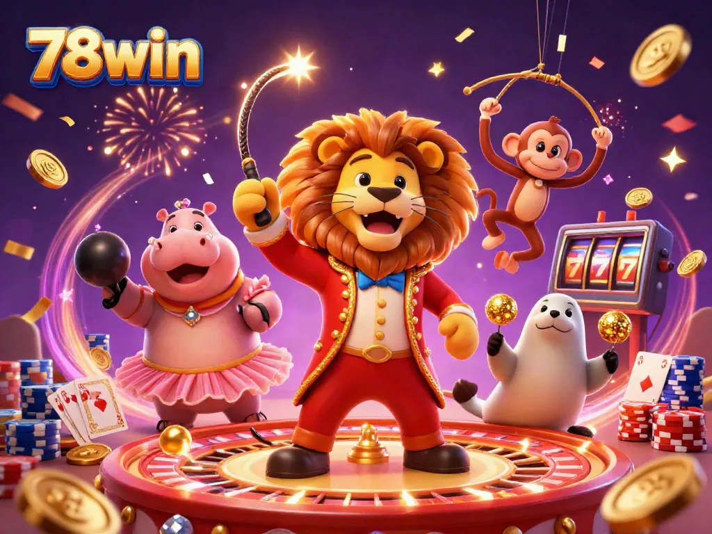 Experience thrilling gaming action with 78win, featuring a lively circus scene with casino elements.