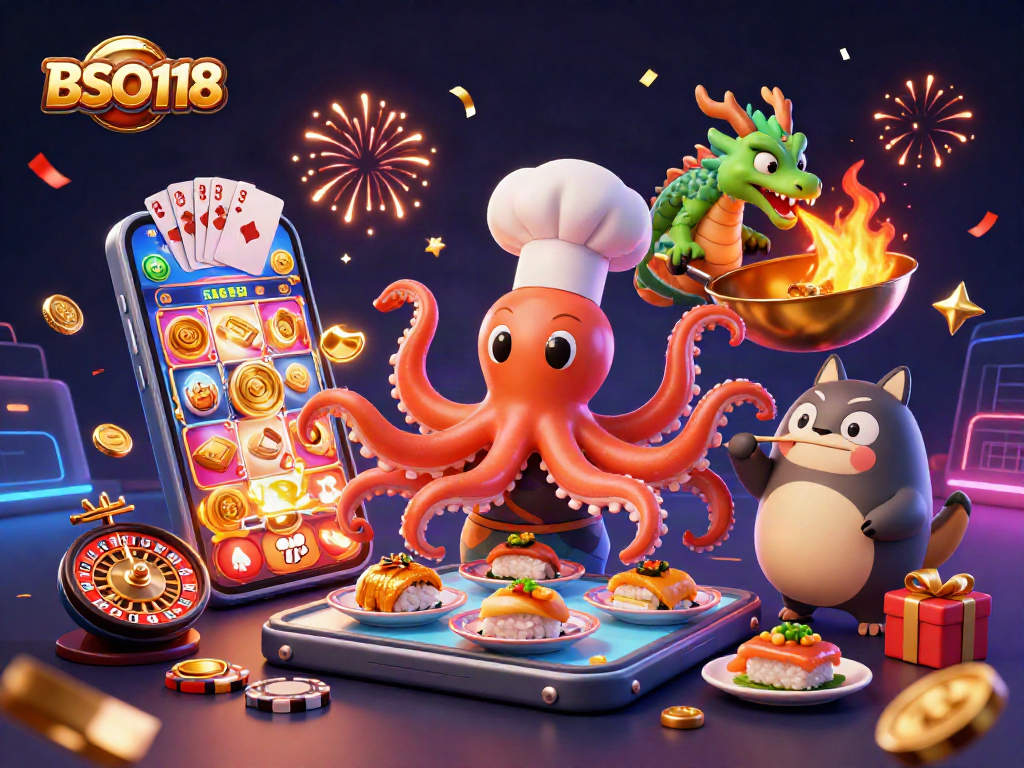 Engage with BSO118's thrilling gameplay featuring a vibrant scene of fun casino elements.