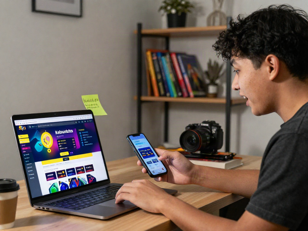 User researching kebuntoto betting options in a modern home office.