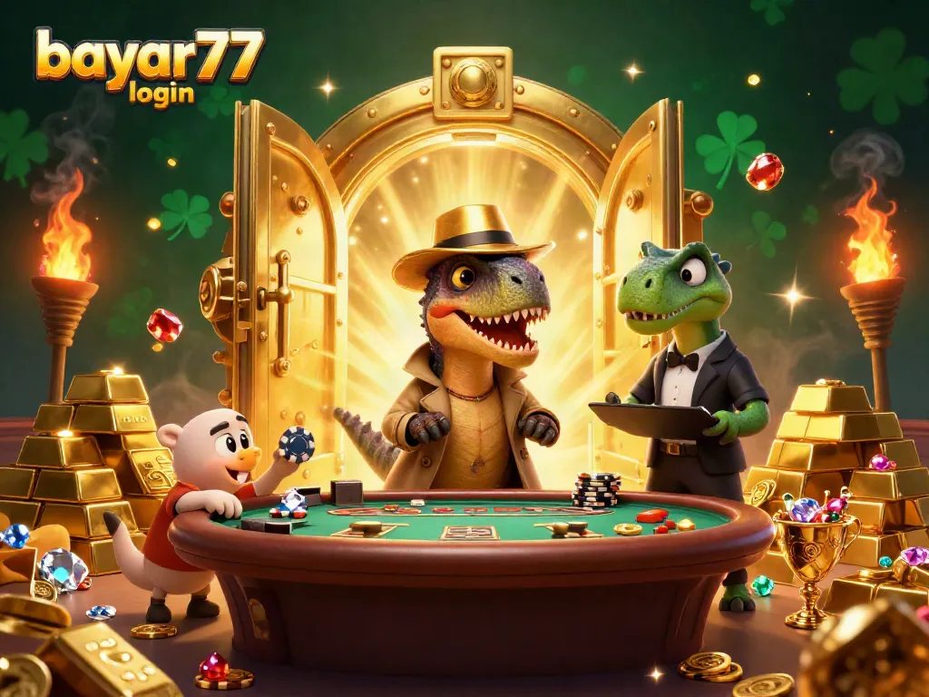 Experience seamless gaming with the vibrant scene of bayar77 login, showcasing high-stakes action and colorful casino elements.