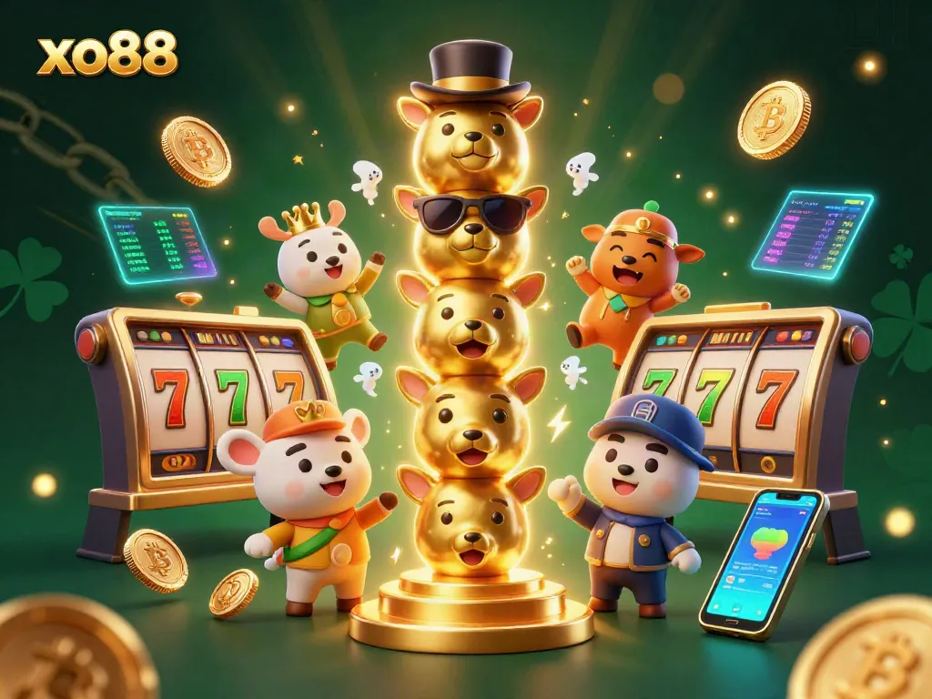Experience thrilling casino action with xo88's vibrant 3D totem and dynamic slot elements.