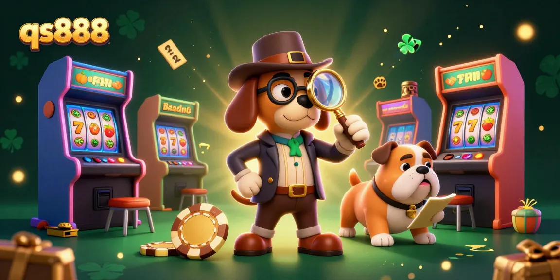 Experience thrilling gameplay with qs888 as a detective investigates a poker chip clue among arcade game elements.
