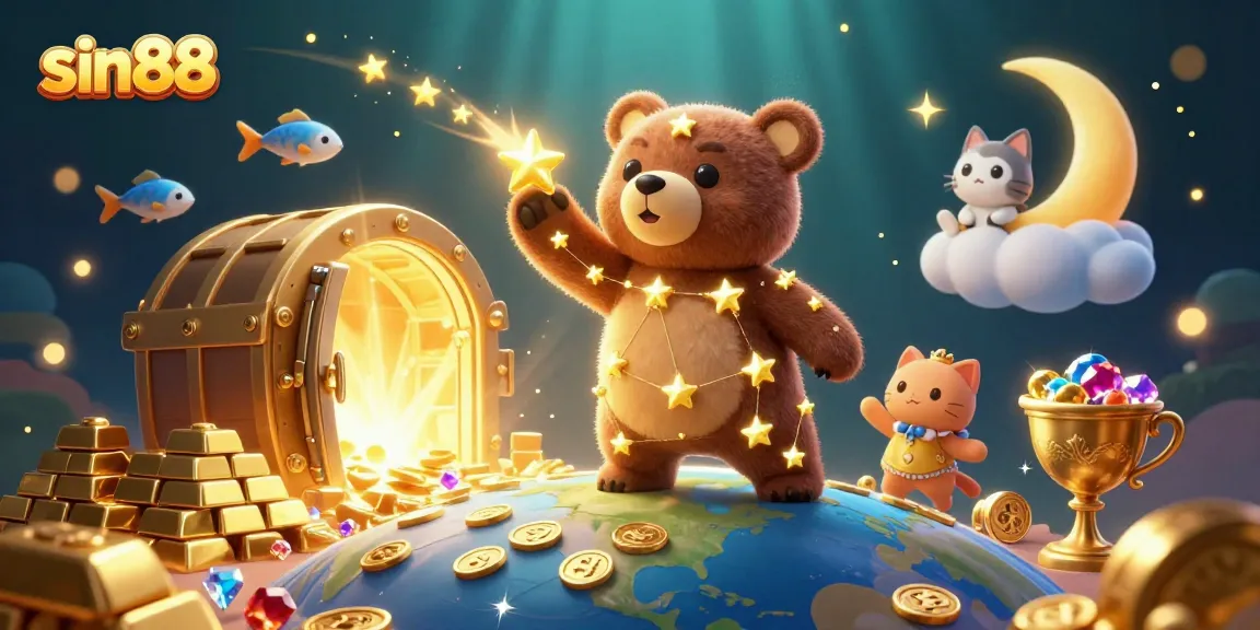 Win big with sin88 in this vibrant 3D illustration showcasing a spectacular casino adventure.
