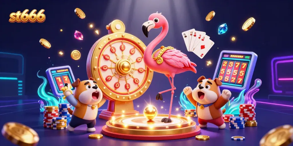 Experience the thrilling st666 casino adventure with vibrant cartoon characters and dynamic game elements.