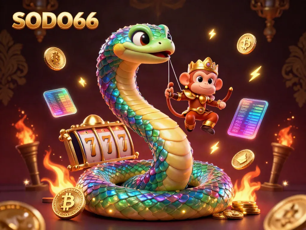 SODO66 attracts players in a vibrant online casino with colorful symbols and lively gaming elements.