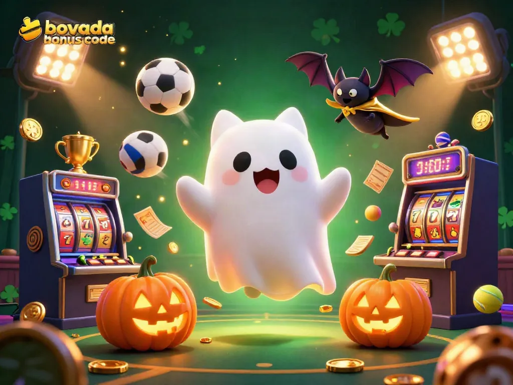 Engage with the Bovada bonus code in a vibrant haunted casino scene featuring unique characters and dynamic elements.