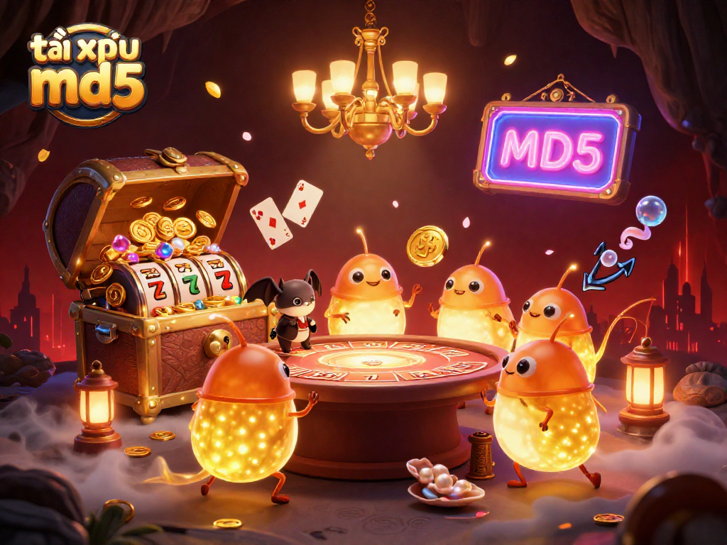 Engage in the thrilling world of tài xỉu md5 as glowworms illuminate a cave casino environment.
