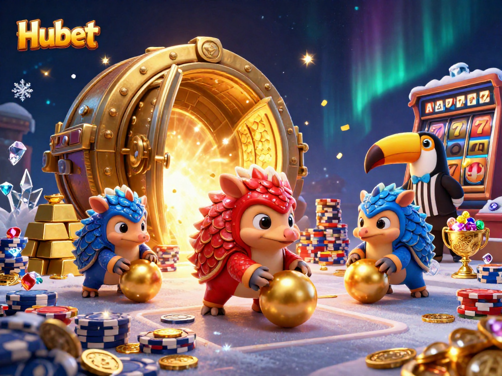 Hubet offers thrilling gameplay with rival pangolins amidst poker chips and treasures.