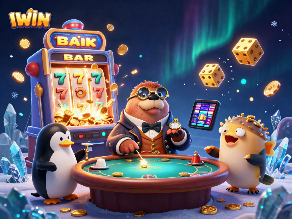 IWIN captivates players with a vibrant casino scene featuring cartoon characters at play.