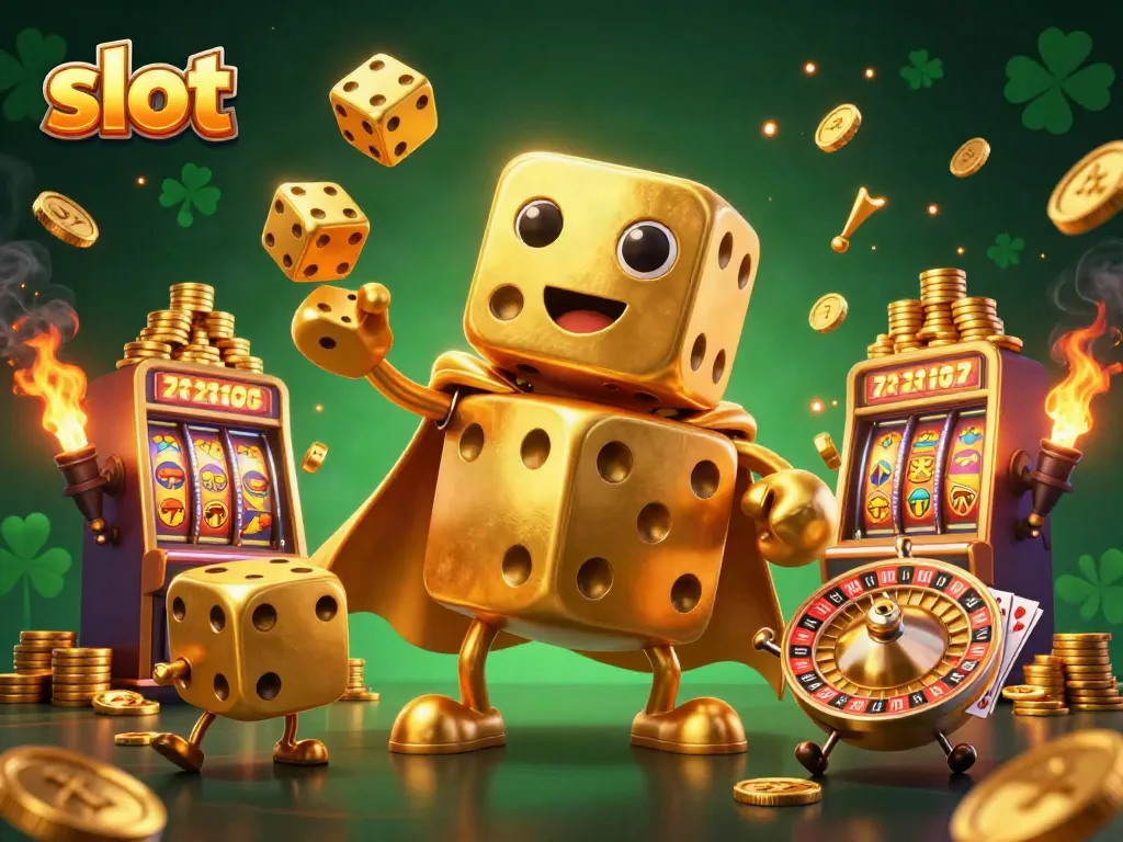 Engaging slot scene showcasing golden dice and thrilling game elements in a vibrant casino atmosphere.