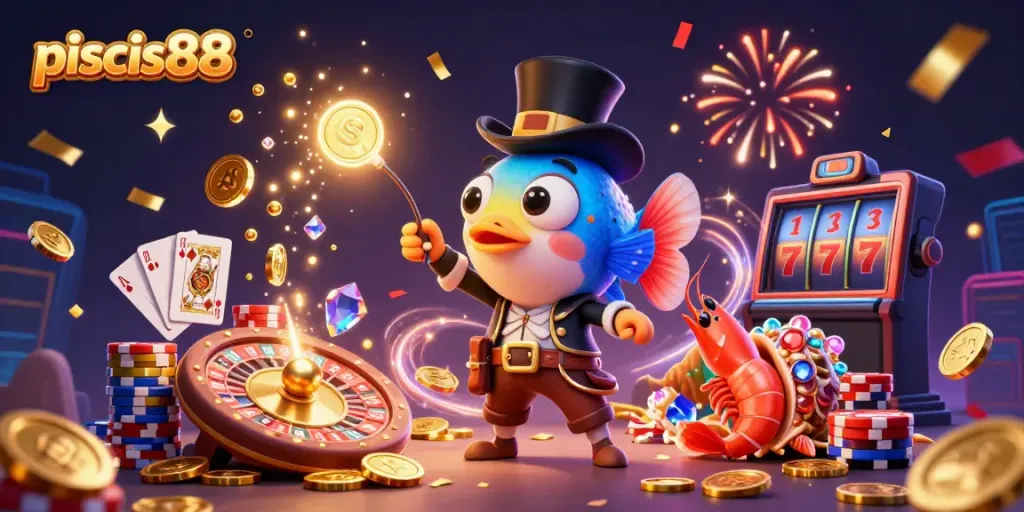 Immerse in the excitement of pisces88 with vibrant casino characters and dazzling game elements.